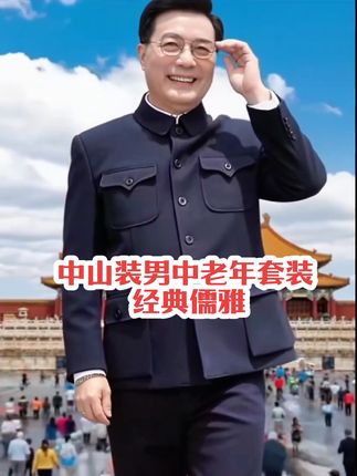 中山装男中老年套装中山服老年人外套老人衣服春秋冬爷爷爸爸服装#国潮套装 #秀出新国风 #经典儒雅 #中山装 #一代人的回忆