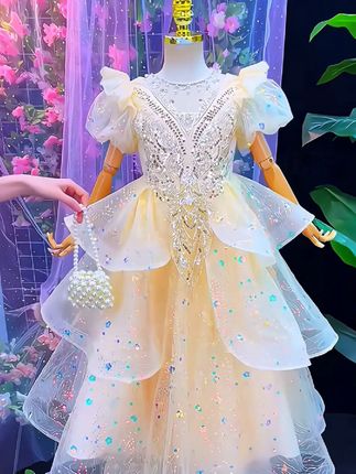 女童礼服公主裙蓬蓬裙花童婚纱女孩走秀主持人演出连衣裙#连衣裙 #高品质童装 #这也太好看了 #生女儿就是用来打扮的 #好不好看你们说了算 不