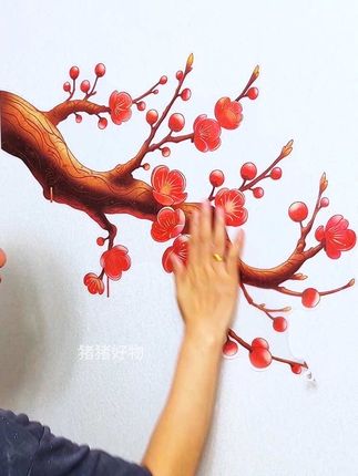 树林桃花灯笼🏮自粘贴 #装饰画 #背景墙 #原创 #原创剪辑 @巨量千川