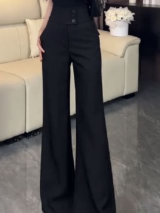 早秋新款高腰显瘦阔腿裤百搭休闲三扣微喇裤 ##简约大气 #高级感穿搭 #面料柔软舒适 #休闲裤 #梨形身材穿搭