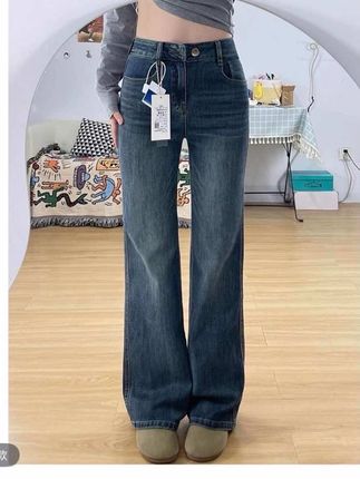 #牛仔裤 #裤子 【广州薇姐】窄版直筒牛仔裤女2025秋季高腰弹力显瘦不贴腿微喇裤#显瘦穿搭 #显高显瘦显腿长 #遮肉显瘦