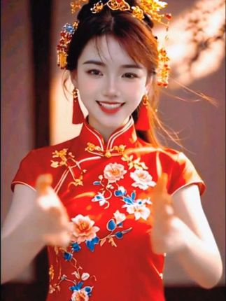 一袭红袍,花开如梦,国风之美,尽在细节之中。🌸❤️   #旗袍国风 #旗袍美人