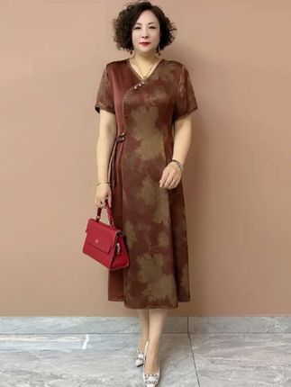 真丝连衣裙 夏季气质妈妈真丝连衣裙洋气妈妈时尚大码裙#时尚穿搭 #洋气减龄 #穿出自己的风格