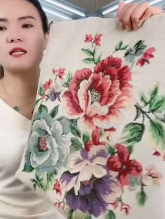米色牡丹中国风双面民族风时尚简约针织刺绣加金丝线手提包#好物分享🔥