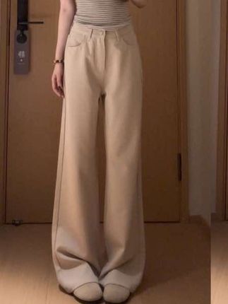 YZY 卡其色四面弹垂坠抗皱宽松阔腿YKK显瘦百搭弹力牛仔拖地牛仔#宽松版型 #牛仔裤 #阔腿裤 #拖地裤 #百搭裤子