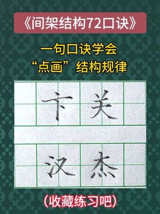 方法和规律技巧出自《间架结构72诀》,零基础练字必备,配有同步视频讲解和文字详解 #间架结构72口诀 #练字 #规范书写 #书写技巧#练字技巧