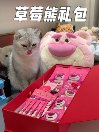 给小猫咪尝一尝草莓熊的味道~ #阿飞和巴弟#草莓熊猫零食#猫零食 #养猫好物 #新手养猫