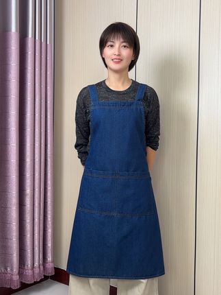纯色水洗牛仔背带围裙加长款工作服#围裙