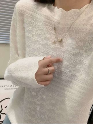 花边寸领内搭小花朵蕾丝打底衫别致长袖针织衫宽松镂空上衣半高领#打底衫#时尚百搭#好穿又实惠