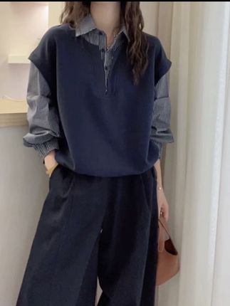 #今日穿搭 #穿出高级感 #休闲穿搭 #高级感穿搭 #女装 欧洲站2025秋装新款欧货假两件卫衣拼接格子长袖衬衫女春秋衬衫潮