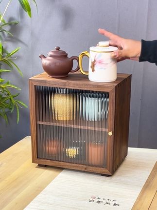 .胡桃木收纳柜,茶杯茶具多层收纳盒#茶具 #茶文化