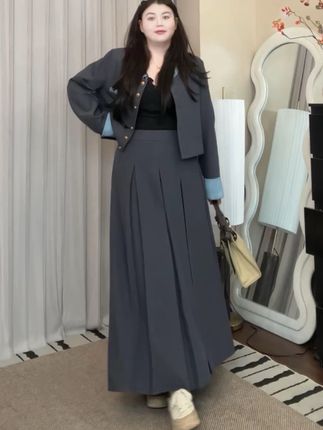 网红大码时尚套装女胖mm休闲上衣外套半身裙两件套#女装 #高级感穿搭 #女性气质穿搭 #日常通勤穿搭 #皮衣搭配