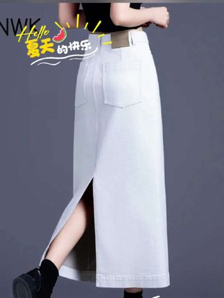 开叉牛仔裙半身裙2025春夏季新款高腰a字裙白灰色裙子中长款显瘦#好物推荐🔥