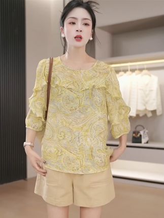 【新品】夏季新款上衣时尚洋气减龄显瘦印花衬衫女#衬衫女#休闲时尚#百搭