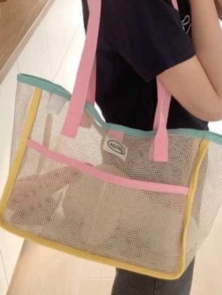 ins风夏季网眼手提包少女旅行沙滩包可漏水洗澡包学生大号单肩包#沙滩包 #洗澡包 #游泳包 #夏季包包  #自用好物推荐