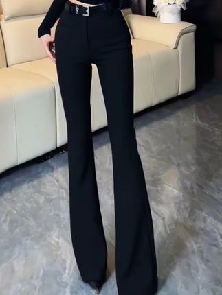 黑色休闲微喇叭西装裤女秋季新款高腰修身显瘦百搭垂感拖地裤#今日穿搭 #日常穿搭 #显高显瘦 #穿出自己的风格自信 #百搭显瘦