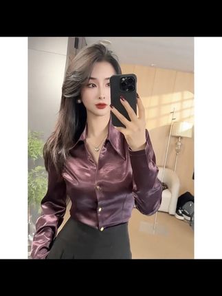 法式优雅风琥珀流光长袖衬衣2025秋季新款时尚气质修身显瘦衬衫女#气质女人 #女神范