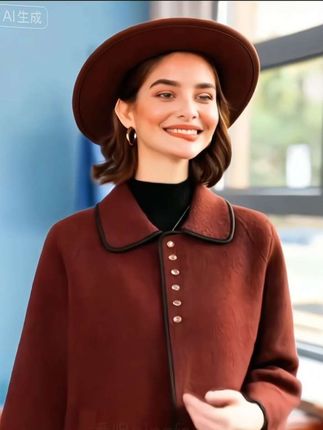 年轻妈妈春秋装短款毛呢外套新款中老年女装双面呢上衣#朴彩英冰蓝玫瑰缎面拖尾长裙 #穿搭 #高级感穿搭 #秋冬穿搭 #每日穿搭