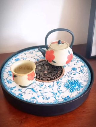 新中式圆形干湿泡茶盘复古镂空窗花干泡盘蓄排两用茶托盘家用泡台#茶盘#茶具#召唤茶友#方便清洗#美观实用 #茶托盘