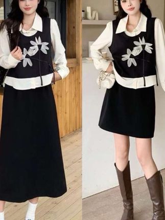 大码女装独特绝美套装裙秋季假两件上衣胖MM遮肉显瘦半身裙两件套#穿出高级感 #高级感穿搭 #大码女装 #藏肉显瘦穿搭