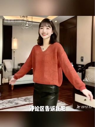 长袖韩版宽松性感V领套头上衣#显瘦针织衫#时尚穿搭