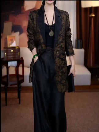 秋季新款贵夫人气质减龄西服外套+阔腿裤#穿搭搭配 #西装外套#国风服饰 #阔腿裤#女装