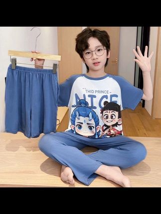 男童睡衣夏季莫代尔新款大童男孩卡通洋气家居服#面料柔软舒适 #便宜又好穿 #家居服套装