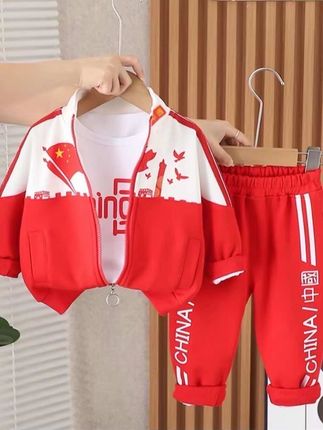 【沫沫家】男女童春秋装国潮套装运动新款拼色时尚帅气洋气三件套#儿童套装#男女童穿搭 #儿童运动套装