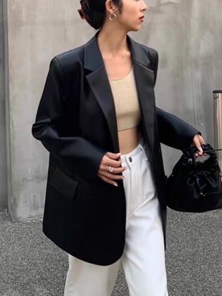 黑色皮衣外套女2025年秋冬季新款韩版宽松西装复古高级设计感西服#御姐风穿搭 #今日穿搭 #高级感穿搭 #气场全开 #气质御姐