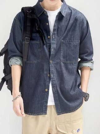 男士牛仔衬衫 春秋季高级感水洗复古衬衣 宽松工装外套#工装外套#牛仔衬衫#男士外套#衬衫外套 #牛仔外套