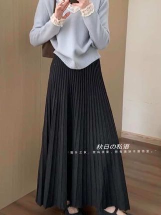 秋季新款女装高腰显瘦百褶半身裙韩系时尚高级感伞裙百搭A字长裙#百褶裙穿搭 #时尚百搭 #秋冬穿出时髦贵气感