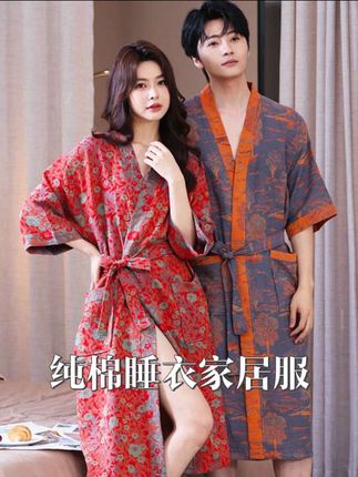 纯棉双层纱布浴袍,柔软舒适情侣款。#睡衣家居服 #浴袍#纯棉睡衣 #柔软亲肤 #在家也要美美哒
