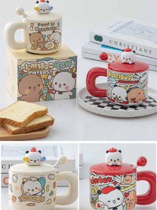 熊猫一二布布可爱早餐杯燕麦杯创意陶瓷带盖情侣水杯喝水杯防滑 #一二布布 #可爱早餐杯 #陶瓷带盖杯 #情侣水杯