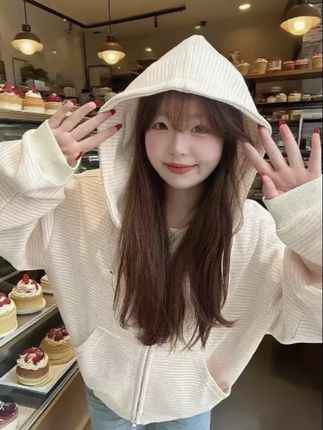 条纹少女薄款加绒纯棉华棉复合休闲时尚开衫ins卫衣女百搭连帽#薄款条纹连帽外套#百搭#柔软亲肤 #甜美穿搭 #遮肉显瘦