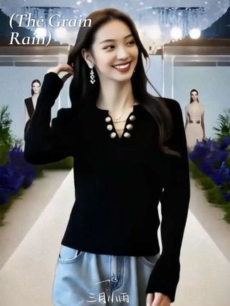 大码链条V领长袖针织衫女秋冬新款胖妹妹遮肚子显瘦百搭打底毛衣#韩系穿搭 #大码女装 #显瘦穿搭 #气质穿搭 #美爆了