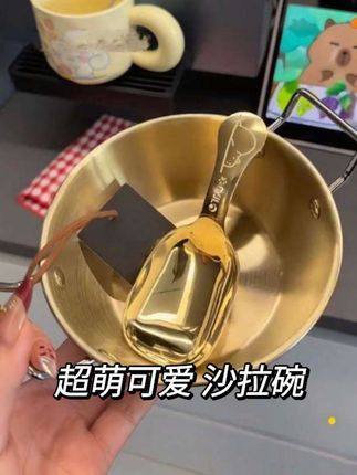 金色双耳碗 超萌可爱金色+卡皮巴拉罐罐勺子#家用沙拉碗#颜值餐具