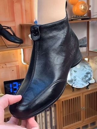 真皮方头低跟女士短靴复古时尚百搭马丁靴粗跟妈妈靴#软底软面穿上超舒服 #新款分享 #马丁靴穿搭