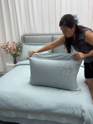 四季款高档全棉长绒棉刺绣四件套 轻奢简约纯色绣花四件套床品#全棉四件套#面料柔软舒适 #高端品质 #四季通用#家纺床上用品