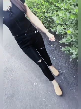 弹力牛仔裤 女铅笔裤高腰高弹力牛仔裤夏季薄款百搭黑色破洞小脚裤紧身九分裤#破洞小脚裤