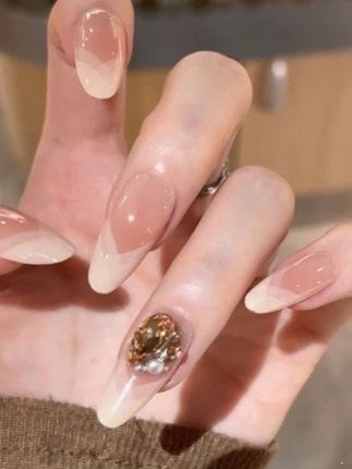 杏仁烤奶-壹心纯手工穿戴甲 美甲贴片可拆卸假指甲#美甲#美甲片#美甲贴#穿戴甲#手工美甲