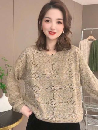 【长袖V领~七彩棉线】#秋季新款女装#韩版宽松V领套头针织衫上衣#谁穿谁好看