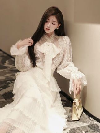 冰冰来了【纱之星辰】法式纯欲风蝴蝶结上衣灯笼袖蕾丝衬衣#甜美穿搭