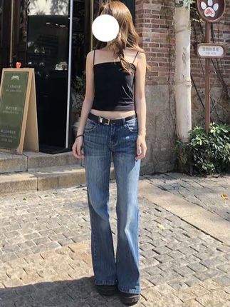 美式复古微喇牛仔裤女2025夏季新款显瘦不贴腿低腰宽:/ 松垂感喇叭裤#辣妹穿搭 #美式复古穿搭 #显瘦显高显腿长