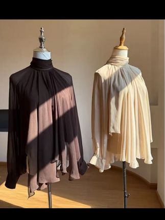 枫叶密语 度假系列慵懒飘带上衣秋冬季内搭长袖衬衫打底衫女#上衣穿搭 #时髦穿搭 #飘带衬衣 #今日穿搭 #显瘦搭配