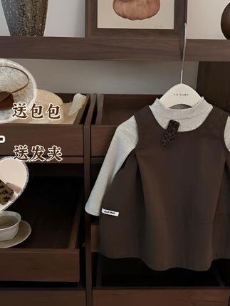燕麦奶咖女童韩系花苞背心裙2025新款儿童宝宝打底衫连衣裙套装#高品质童装 #甜美穿搭 #学院风穿搭 #儿童公主裙 #女童穿搭
