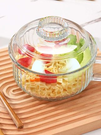 透明玻璃泡面碗带盖汤面碗学生沙拉碗大容量玻璃碗吃饭碗家用#碗 #泡面碗 #带盖汤碗 #玻璃碗 #面碗