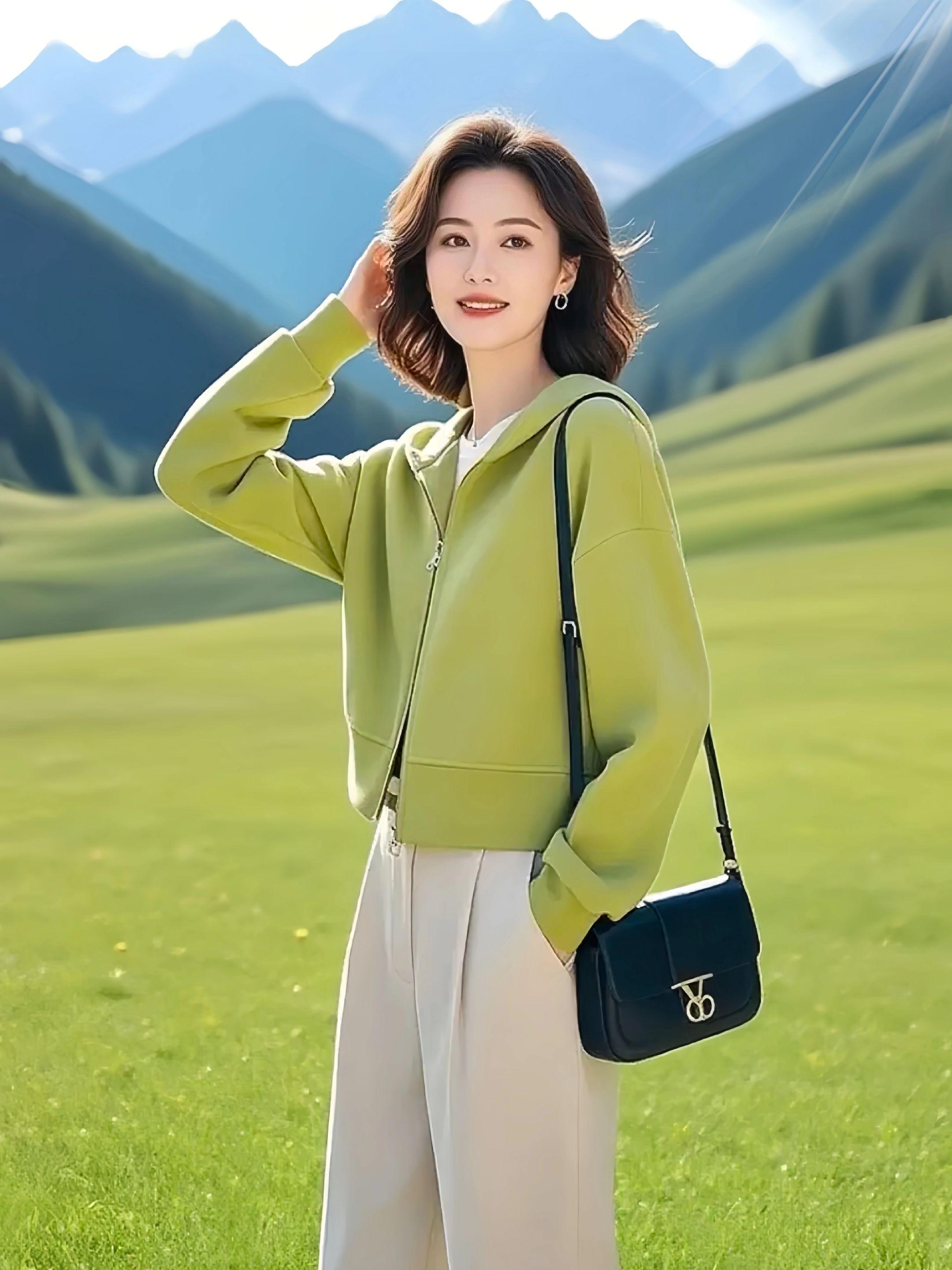 2025秋季新款女装减龄漂亮洋气高级感超好看休闲绿色卫衣连帽外套#春秋新款 #优雅气质 #外套穿搭 #高端大气 #高级感穿搭