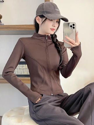 K.G 升级版秋冬季加绒加厚修身款瑜伽外套女运动休闲亲肤裸感卫衣@DOU+小助手