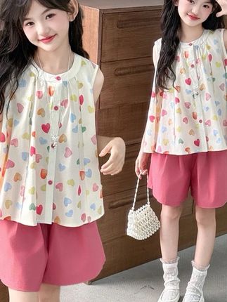 女童夏季无袖套装儿童6-12岁时尚薄款女孩休闲洋气中大童韩系夏装#夏季穿搭 #谁穿谁好看系列 #高品质童装 #小公主裙童装 #女宝连衣裙