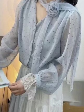 秋季新款韩版设计感波点印花长袖挂脖衬衫百搭休闲气质上衣衬衣女#今日穿搭 #女装 #显高显瘦 #谁穿谁好看系列 #夏季穿搭